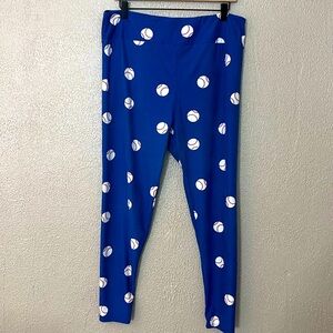 LuLaRoe Women’s Buttery Soft Leggings TC2 Baseballs Blue White Red Sizes 18+